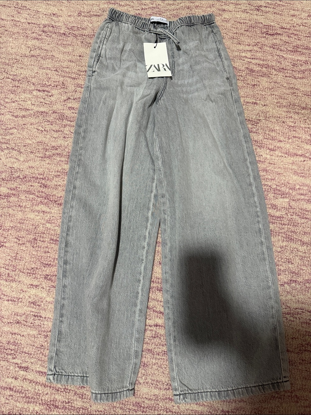 Zara Girls Light Grey Relaxed Wide-Leg Jeans